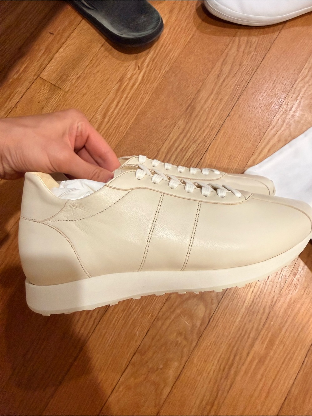 The Row Cream Leather Runner Sneakers- Mica